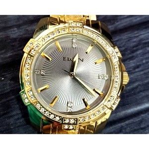 RARE RETRO Lord Elgin Gem Paved Dress Watch Burst Diamond Dial &Bezel Box Papers